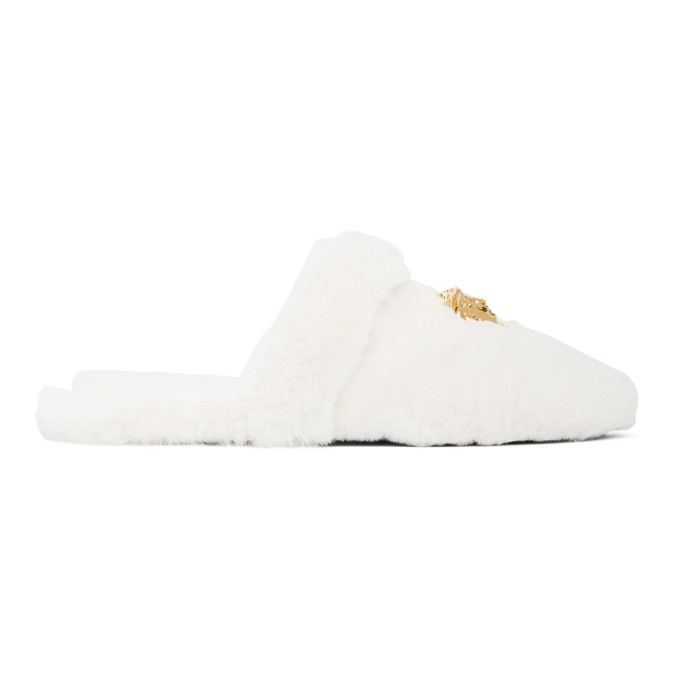 Photo: Versace White Faux-Fur Palazzo Slippers
