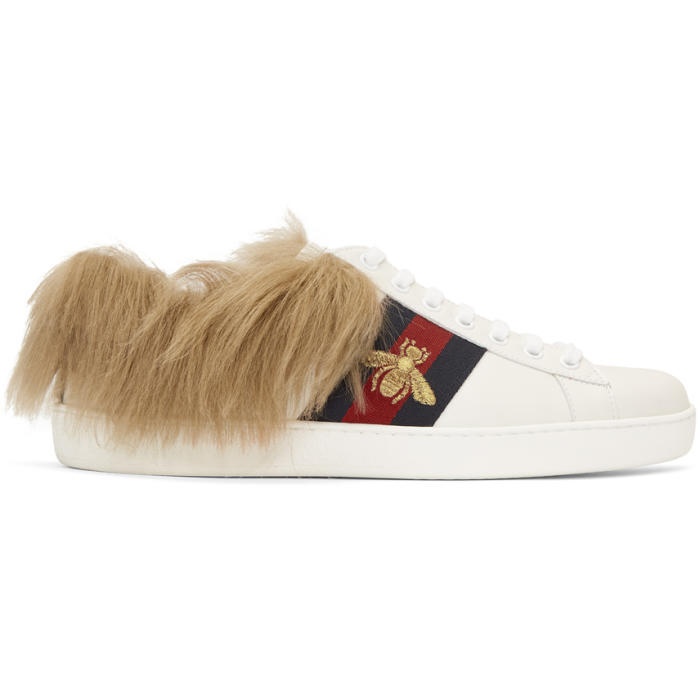 Photo: Gucci White Wool-Lined New Ace Sneakers