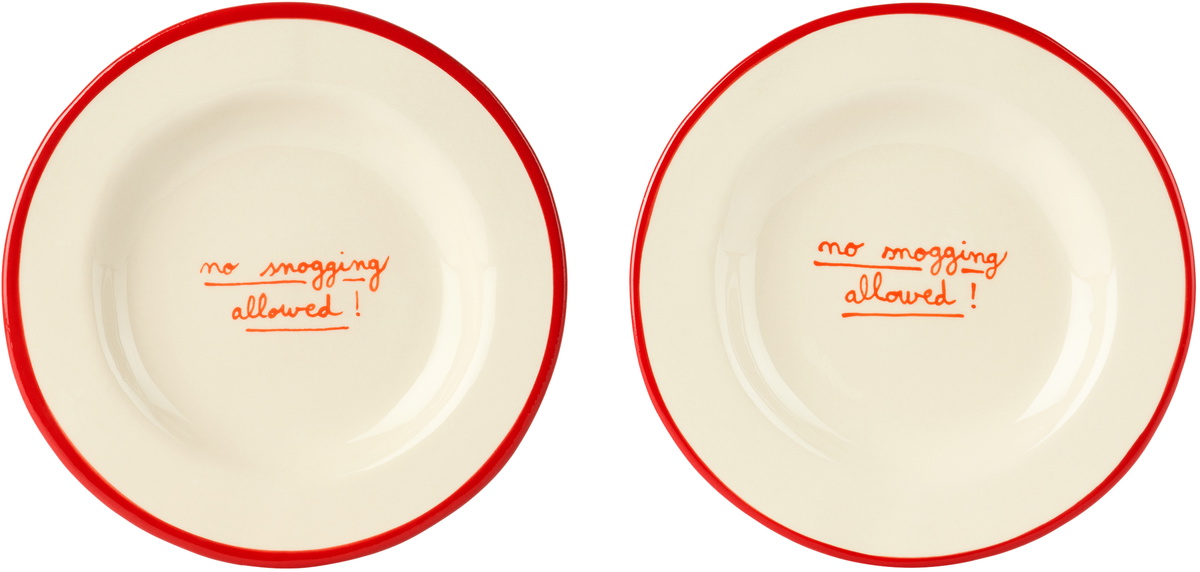 Laetitia Rouget White 'No snogging allowed' Plate Set