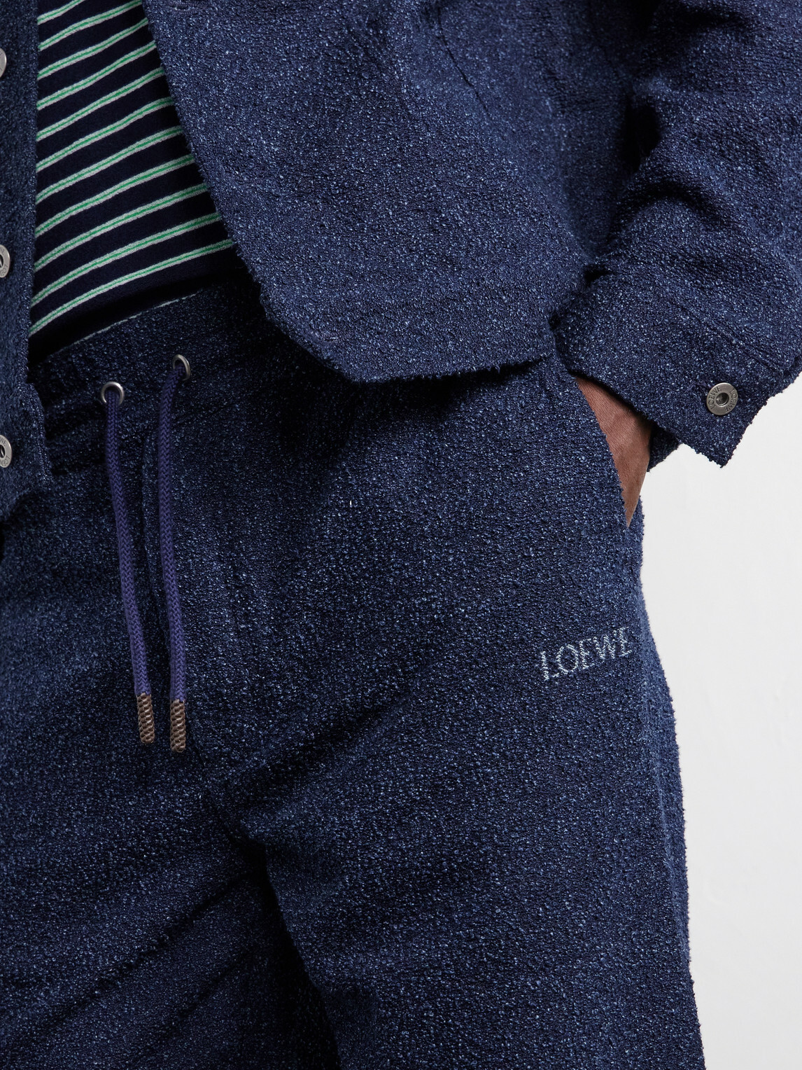 LOEWE - Wide-Leg Cotton-Blend Terry Drawstring Trousers - Blue
