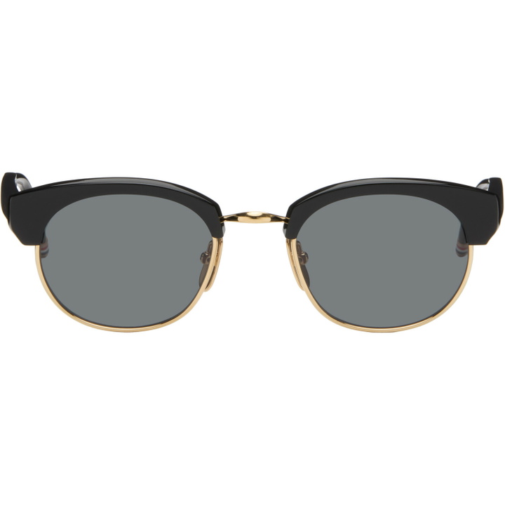Photo: Thom Browne Black Acetate & Titanium Oval Sunglasses