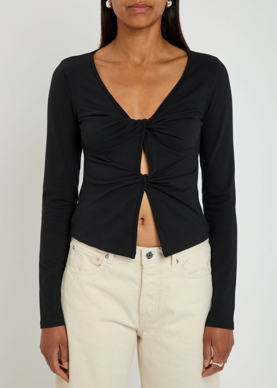 Reformation Silas Knotted Stretch-cotton top Black