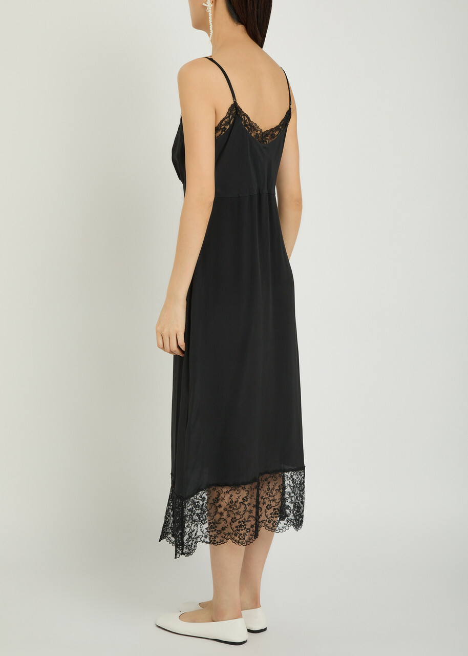 Simone Rocha Lace-trimmed Crepe-de-chine Midi Dress Black
