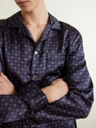 Derek Rose - Brindisi 127 Camp-Collar Printed Silk-Satin Pyjama Set - Blue