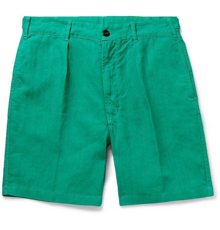 Photo: Drake's - Pleated Linen Shorts - Green
