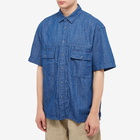 FrizmWORKS Men's Linen Short Sleeve Shirt in Blue