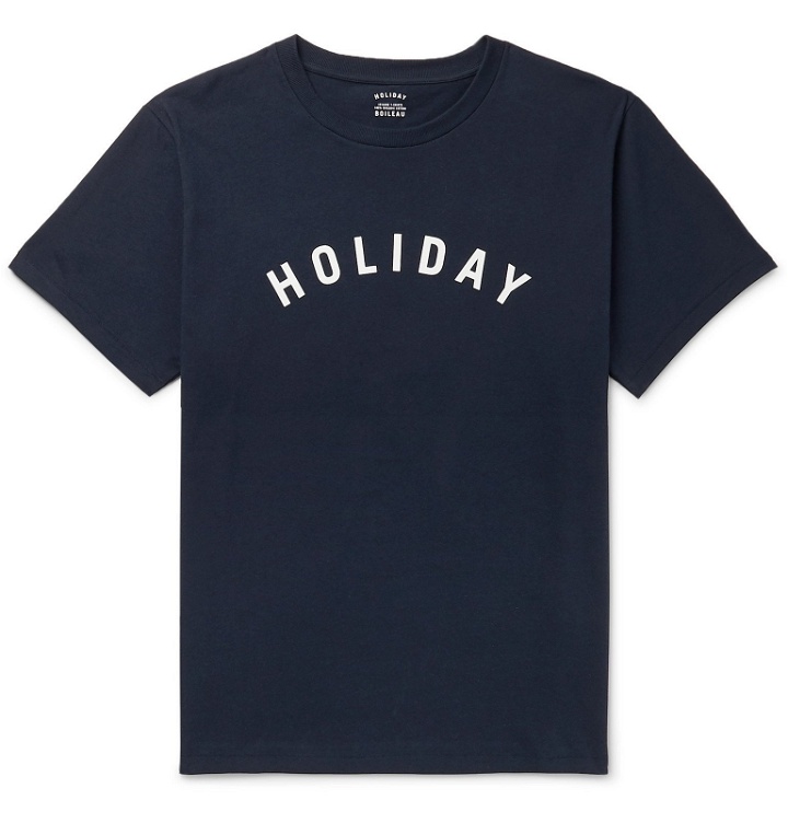 Photo: Holiday Boileau - Slim-Fit Logo-Print Cotton-Jersey T-Shirt - Blue