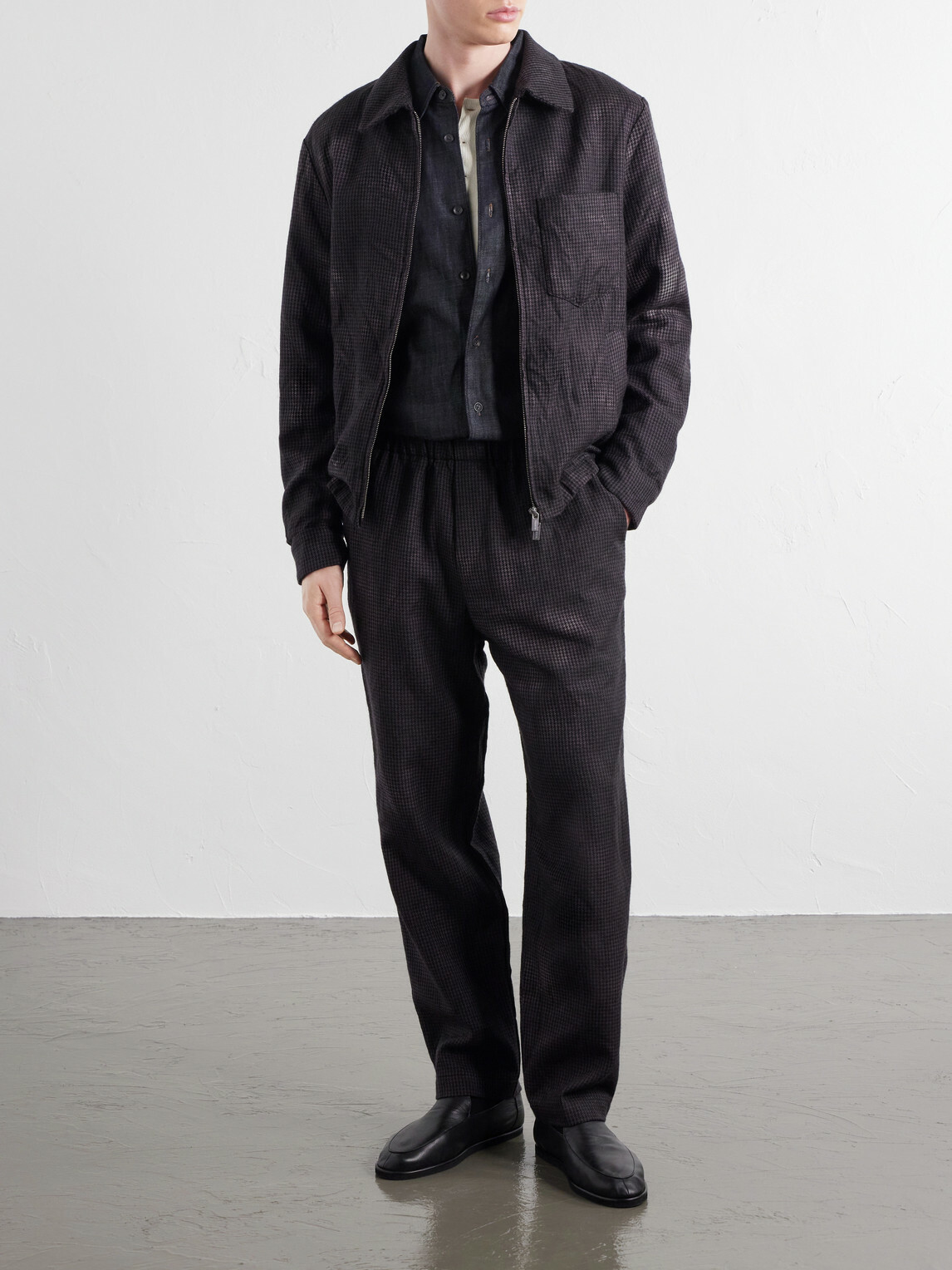 Barena - Straight-Leg Garment-Dyed Houndstooth Wool Trousers - Black