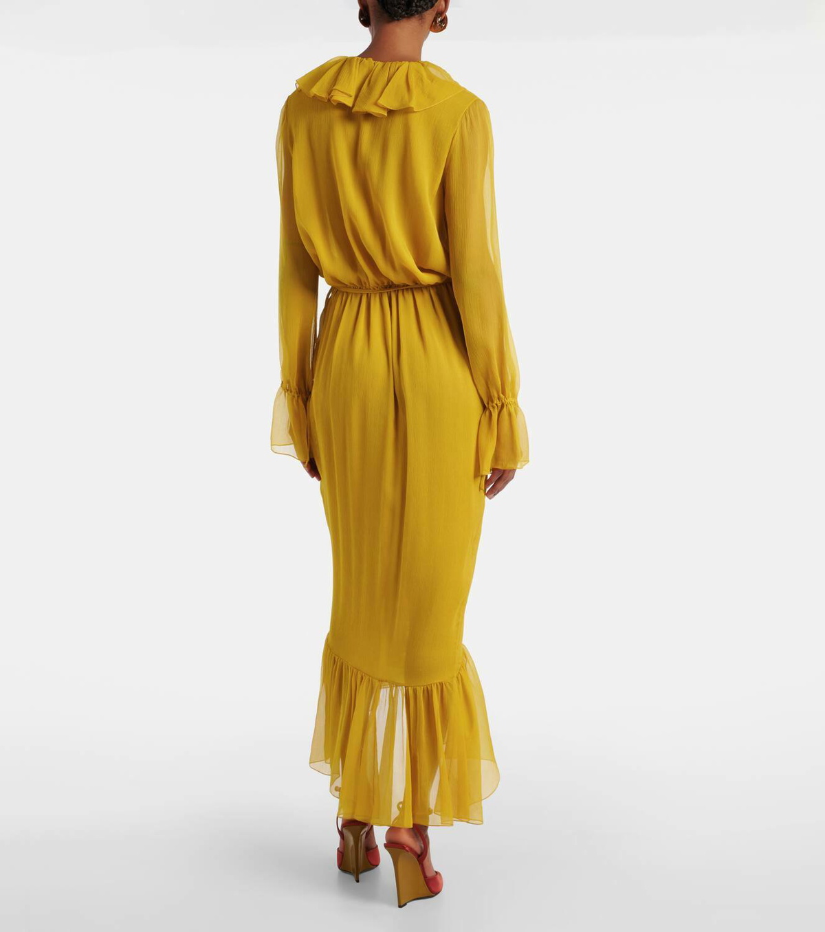 ワンピース SAINT LAURENT SILK CREPE WRAP DRESS Saint Laurent Ruffled silk crepon wrap dress Saint Laurent