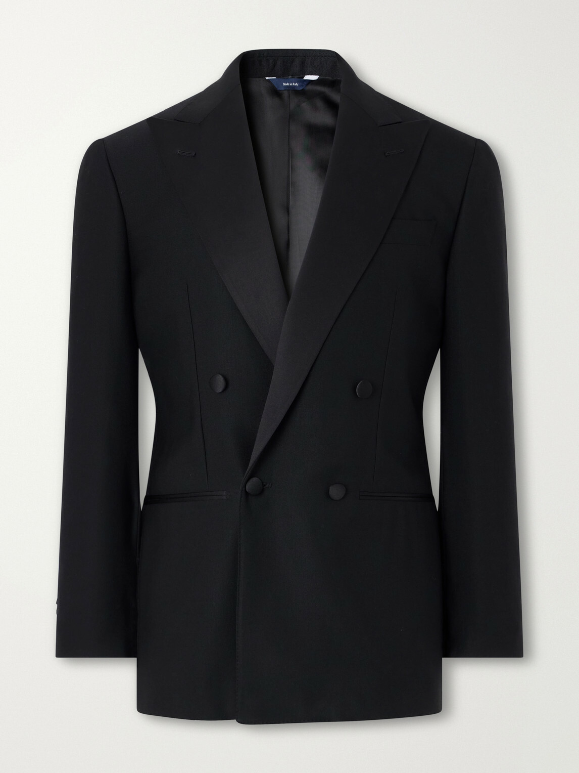 Thom Sweeney - Double-Breasted Satin-Trimmed Wool-Fresco Suit Jacket - Black