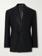 Thom Sweeney - Double-Breasted Satin-Trimmed Wool-Fresco Suit Jacket - Black