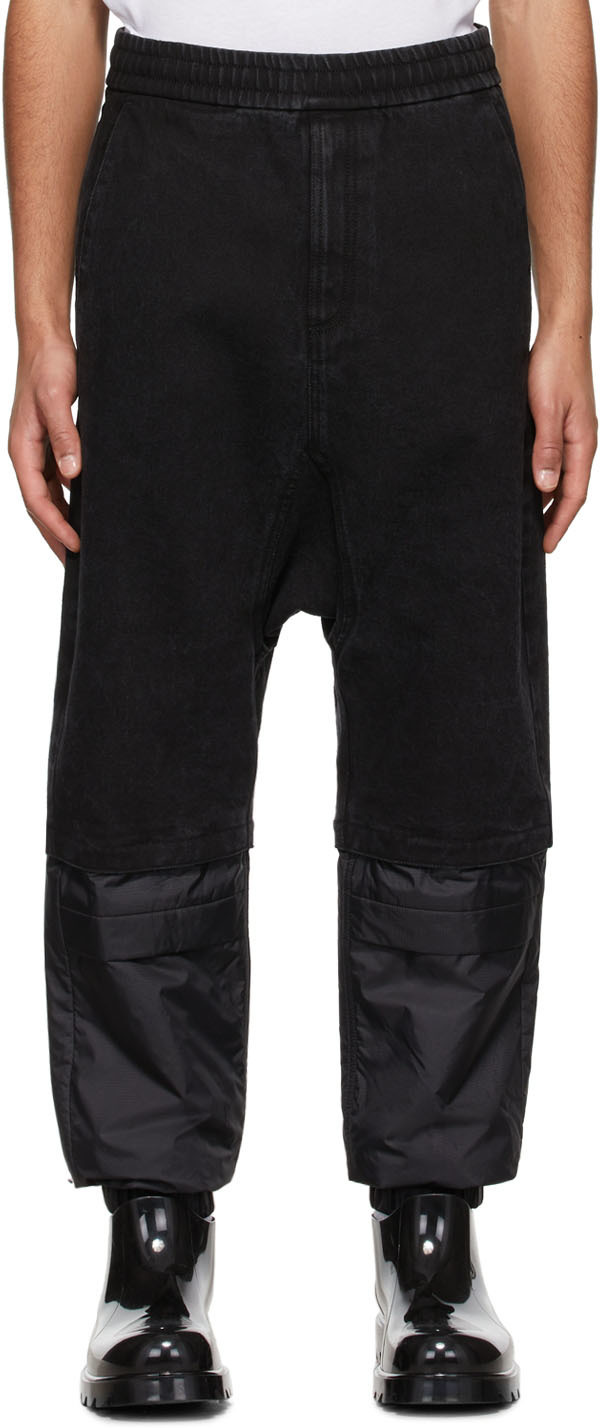 JERIH Black Denim & Nylon Cuffed Pants
