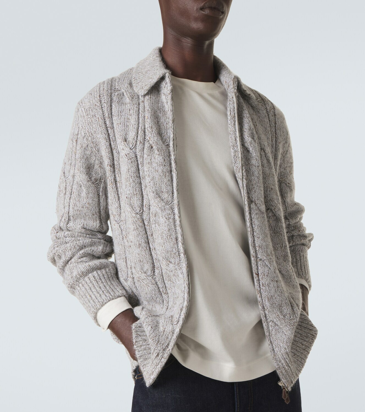 Eleventy Wool, alpaca and silk-blend zip-up cardigan