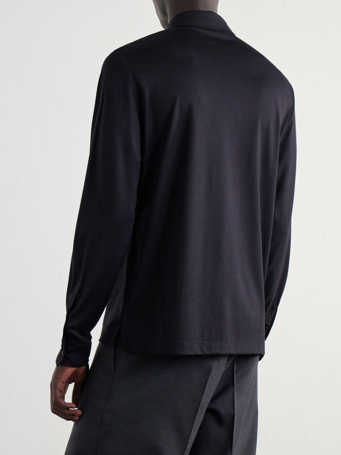 Mr P. - Silk and Cotton-Blend Polo Shirt - Black