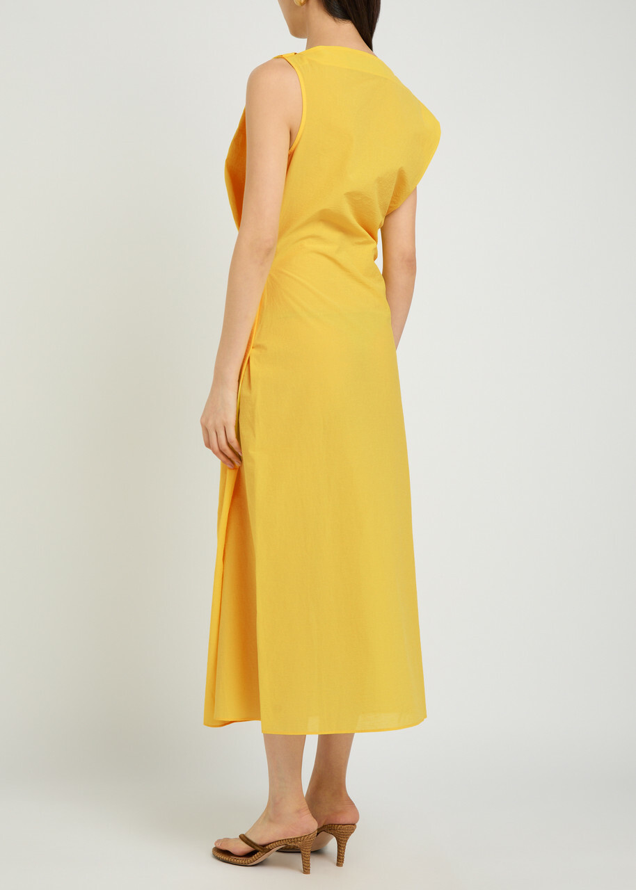 Jacquemus La Robe Drap Draped Cotton-blend Midi Dress Yellow