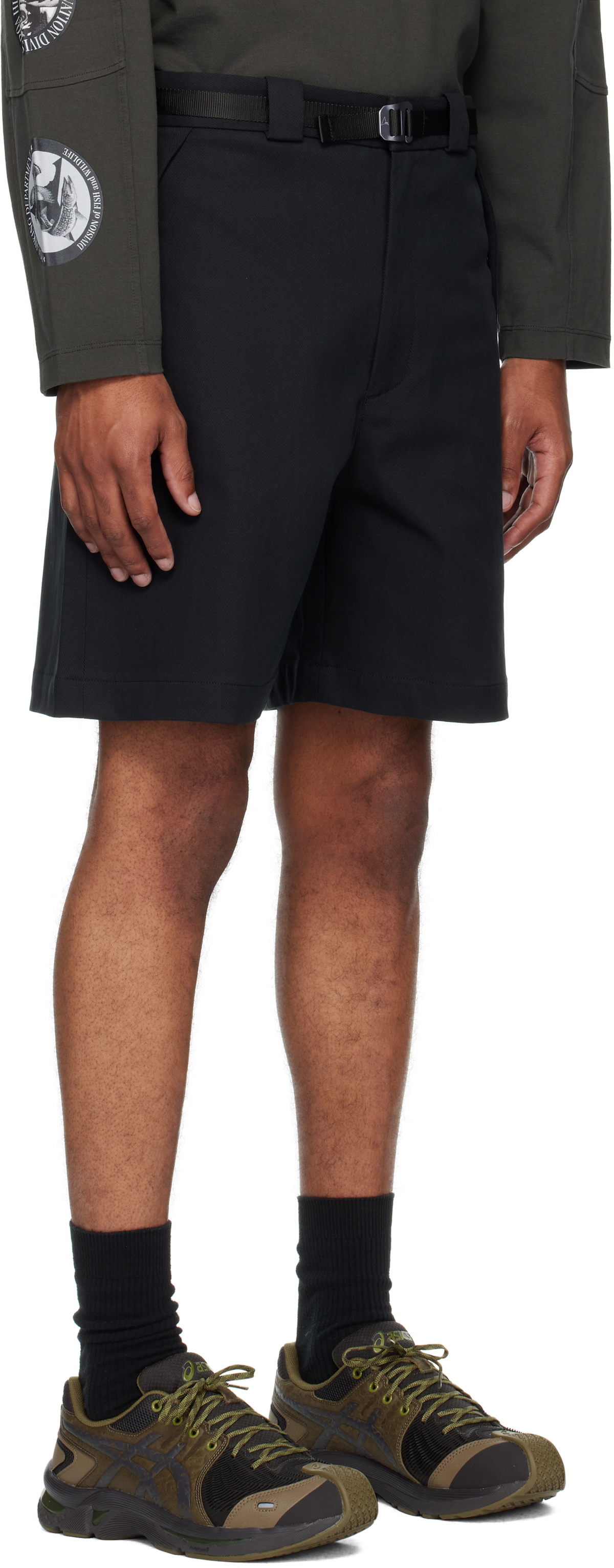 ROA Black Buckle Chino Shorts