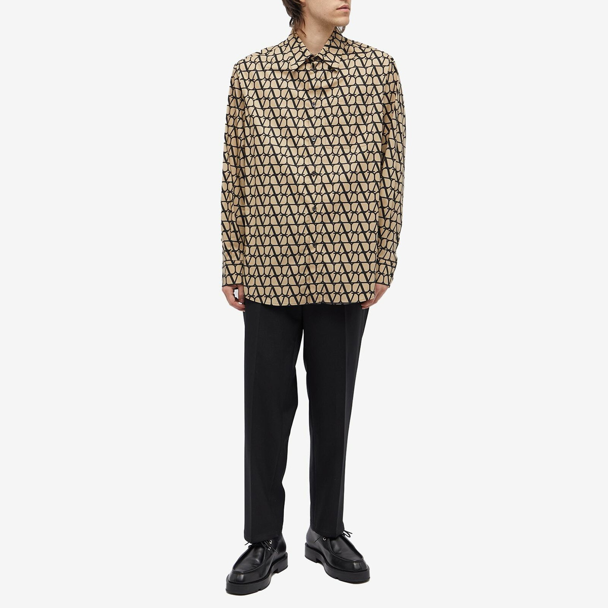 Valentino Men's Monogram Shirt in Beige/Black Valentino