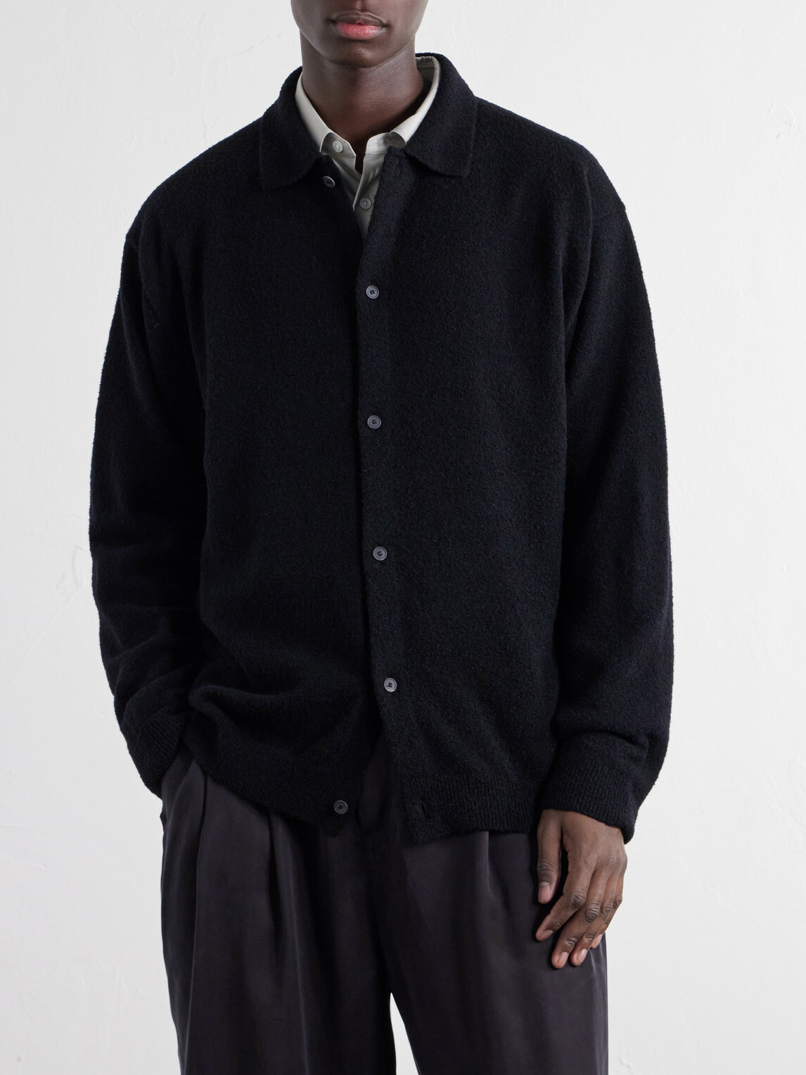 ATON - Wool-Blend Bouclé Cardigan - Black