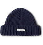 Off-White - Logo-Appliquéd Ribbed Wool-Blend Beanie - Men - Navy