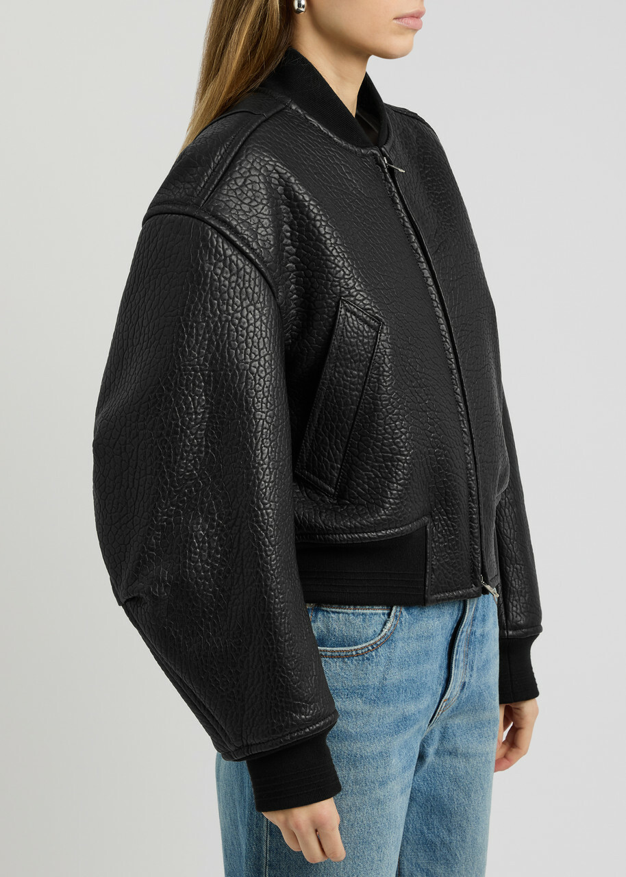 Alexander Wang Padded Pebbled Leather Bomber Jacket Black