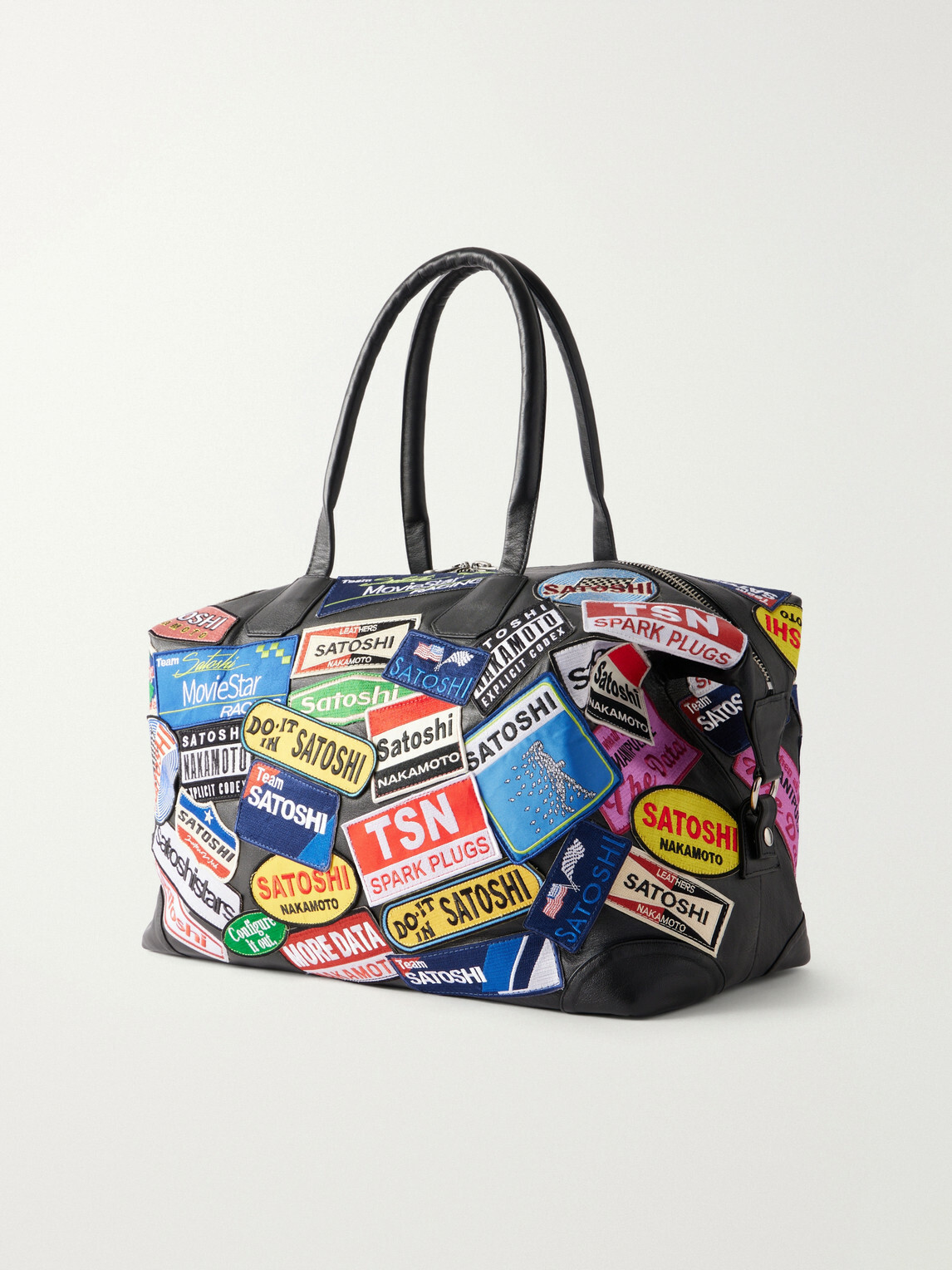 Satoshi Nakamoto - Codex Patch Weekender Embellished Leather Bag - Black