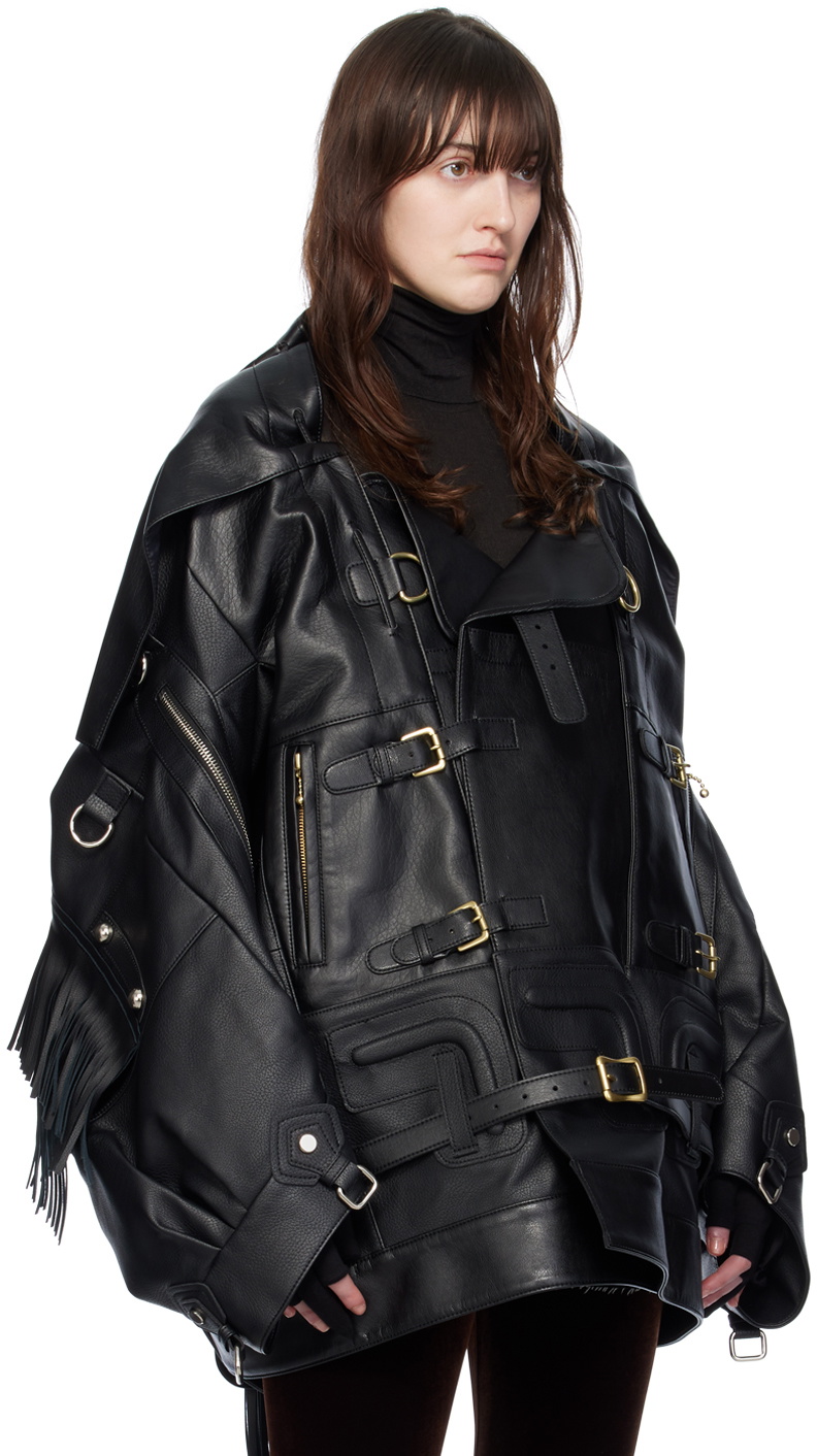 Junya Watanabe Black Fringed Faux-Leather Jacket