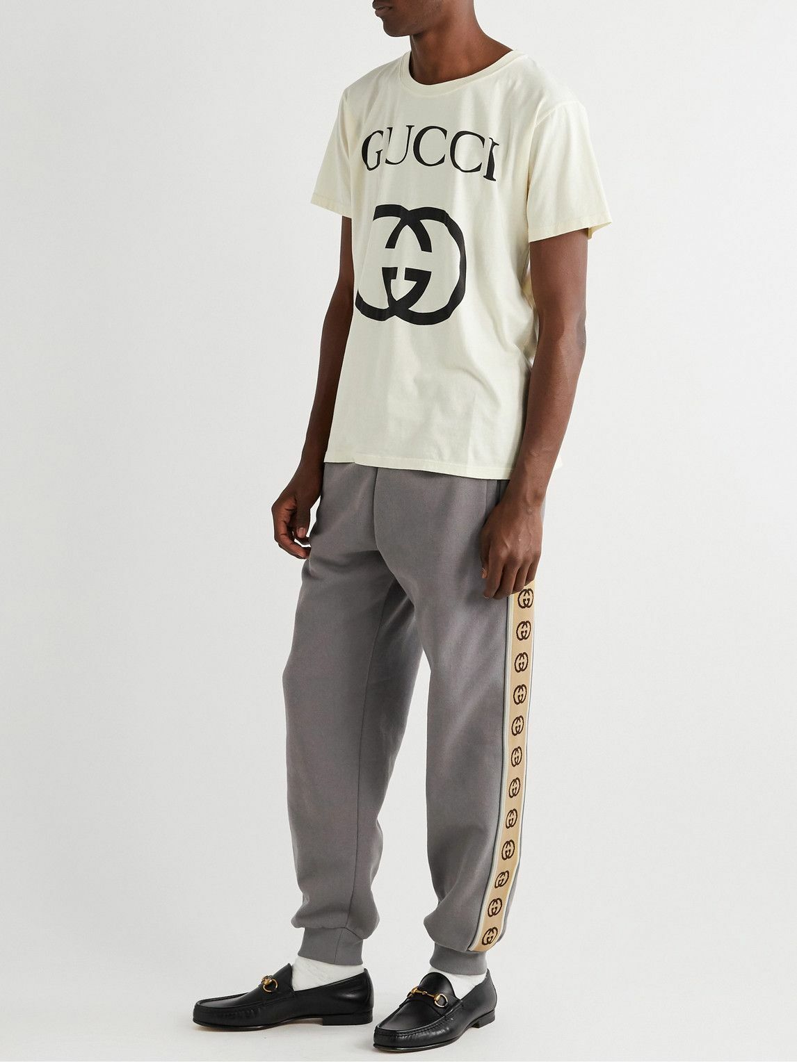 GUCCI - Tapered Logo-Jacquard Webbing-Trimmed Loopback Cotton