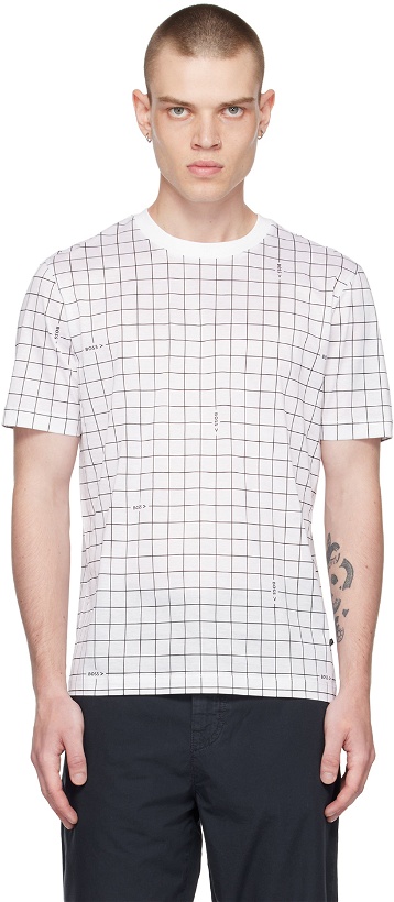 Photo: BOSS White Grid Print T-Shirt