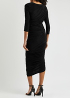Norma Kamali Diana Asymmetric Ruched Jersey Midi Dress Black