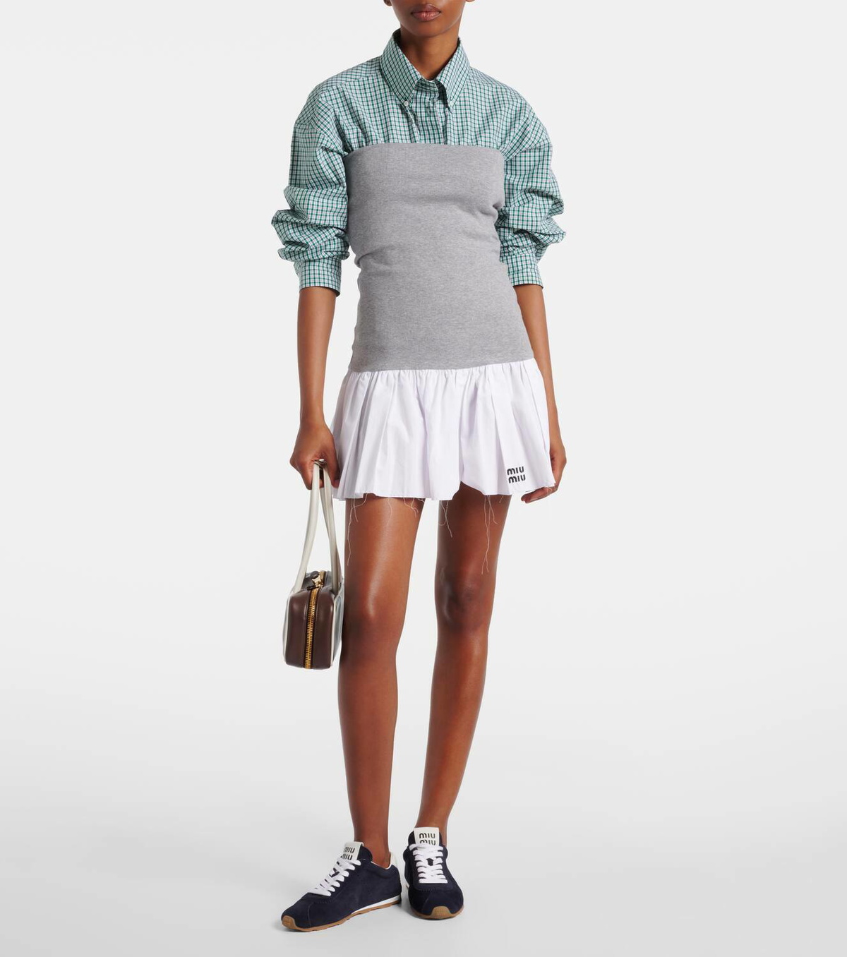 Miu Miu Embroidered cotton and cashmere minidress Miu Miu