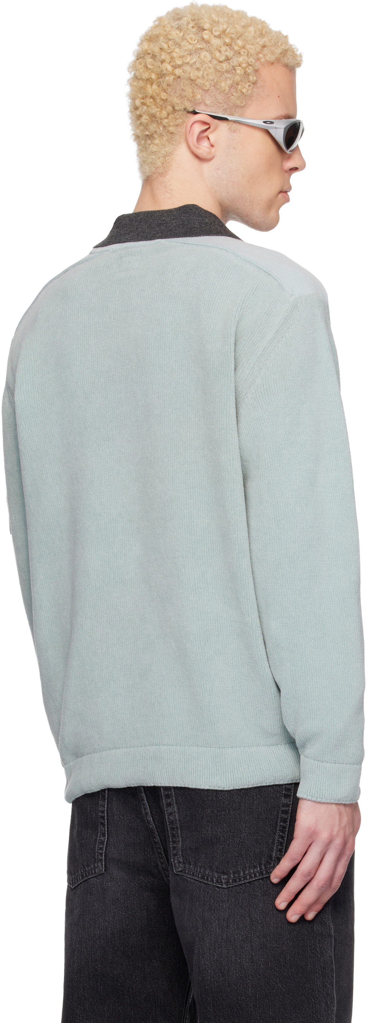 C.P. Company Blue Cotton Chenille Crewneck Lens Sweater