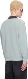 C.P. Company Blue Cotton Chenille Crewneck Lens Sweater