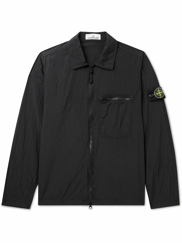 Photo: Stone Island - Logo-Appliquéd Garment-Dyed Crinkle Reps ECONYL® Nylon Overshirt - Black