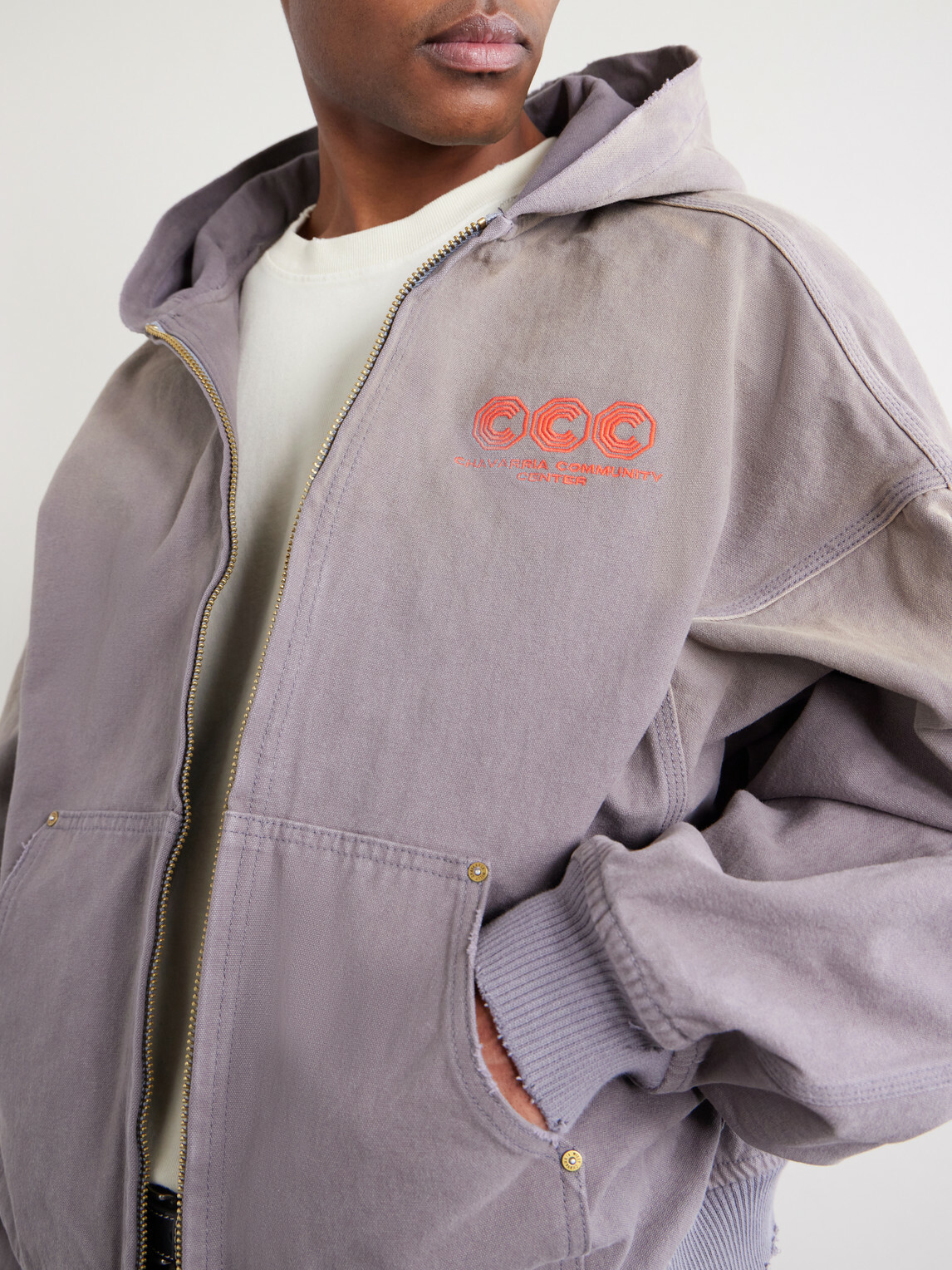 Willy Chavarria - Juggernaut Logo-Embroidered Denim Zip-Up Hoodie - Gray