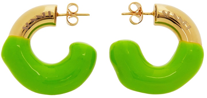 Photo: Sunnei Gold & Green Small Rubberized Hoop Earrings