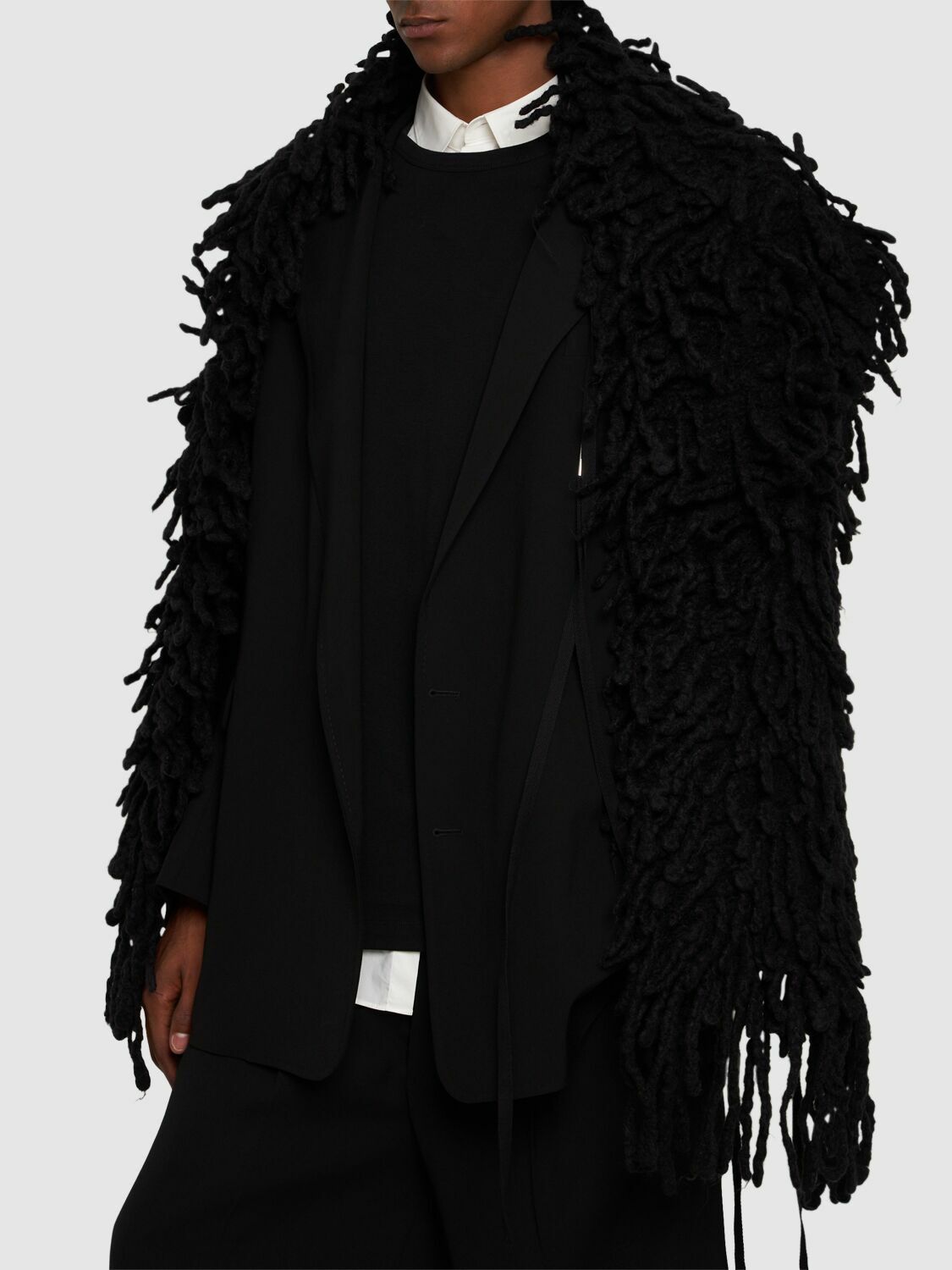ANN DEMEULEMEESTER Sanra Felted Wool Fringed Stole Ann Demeulemeester