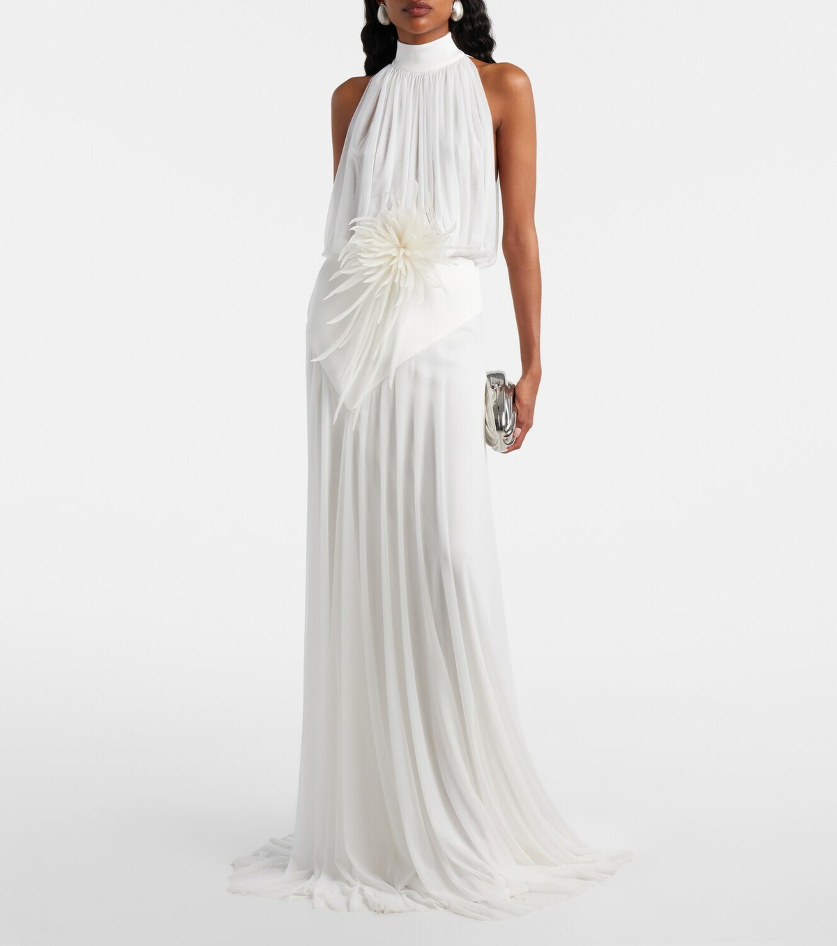 David Koma Draped floral-appliqué gown