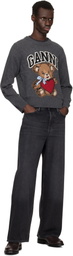 GANNI Gray Graphic Bear Sweater