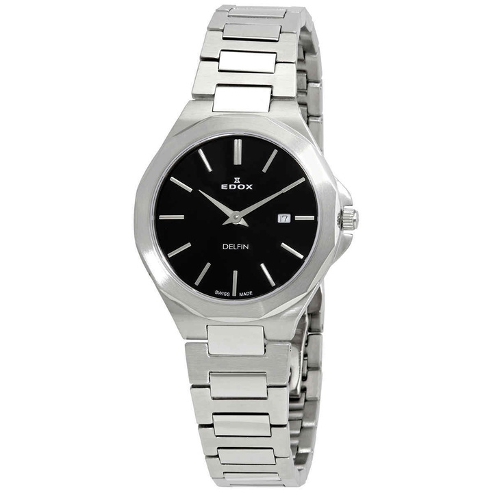 Photo: Edox Delfin Quartz Black Dial Ladies Watch 57005 3M NIN