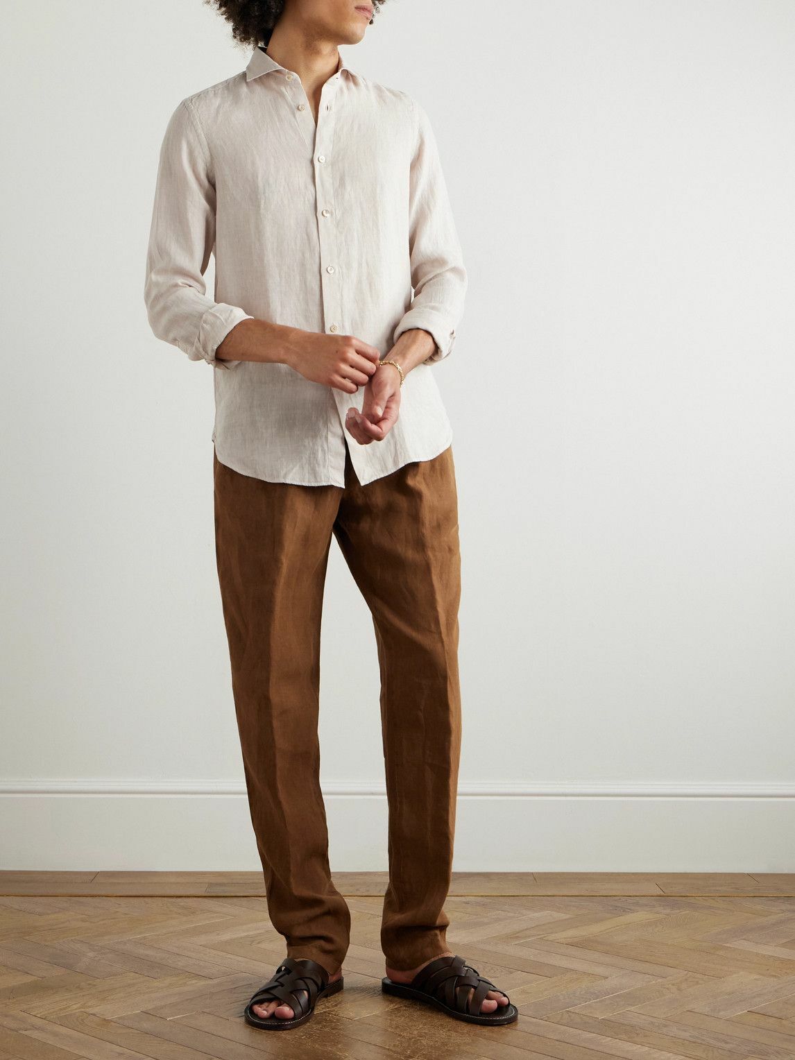 Boglioli - Tapered Linen Trousers - Brown