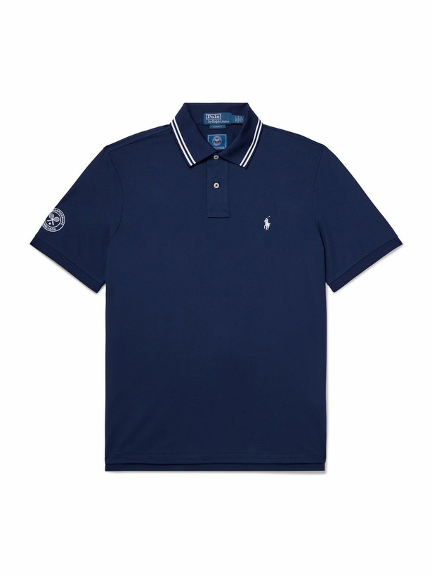 Photo: Polo Ralph Lauren - Wimbledon Logo-Embroidered Cotton-Blend Piqué Polo Shirt - Blue