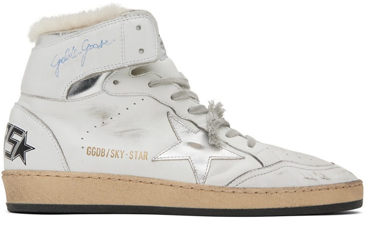 Photo: Golden Goose White Sky-Star High-Top Sneakers