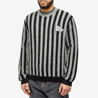 Maison Kitsuné Men's Flag Logo Intarsia Stripe Knit in Black/Stone