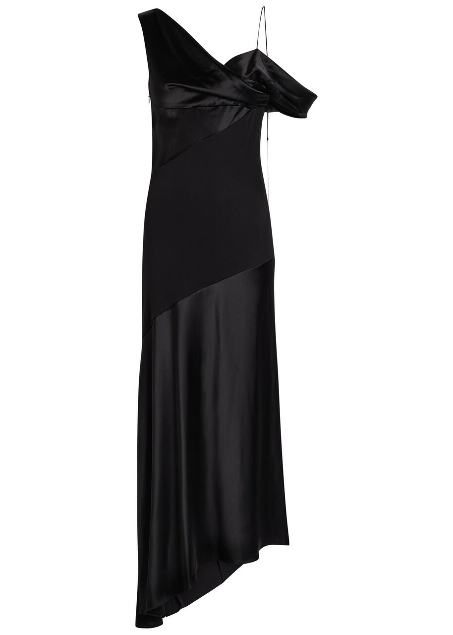 Loewe Draped Satin Gown Black