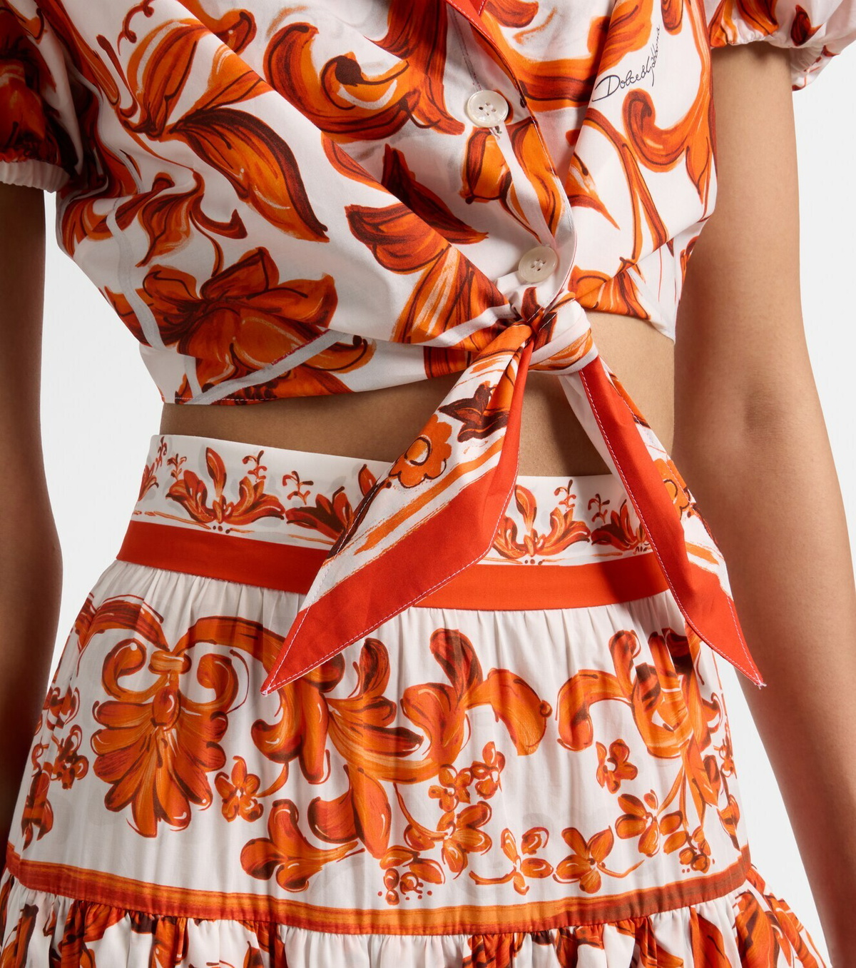 Dolce&Gabbana Majolica cropped cotton poplin blouse