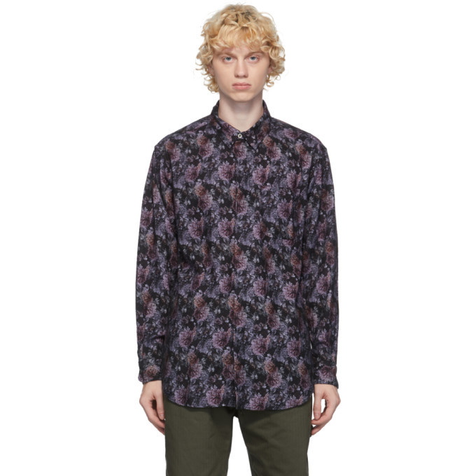 Photo: Engineered Garments Black and Purple Flannel Floral Shirt