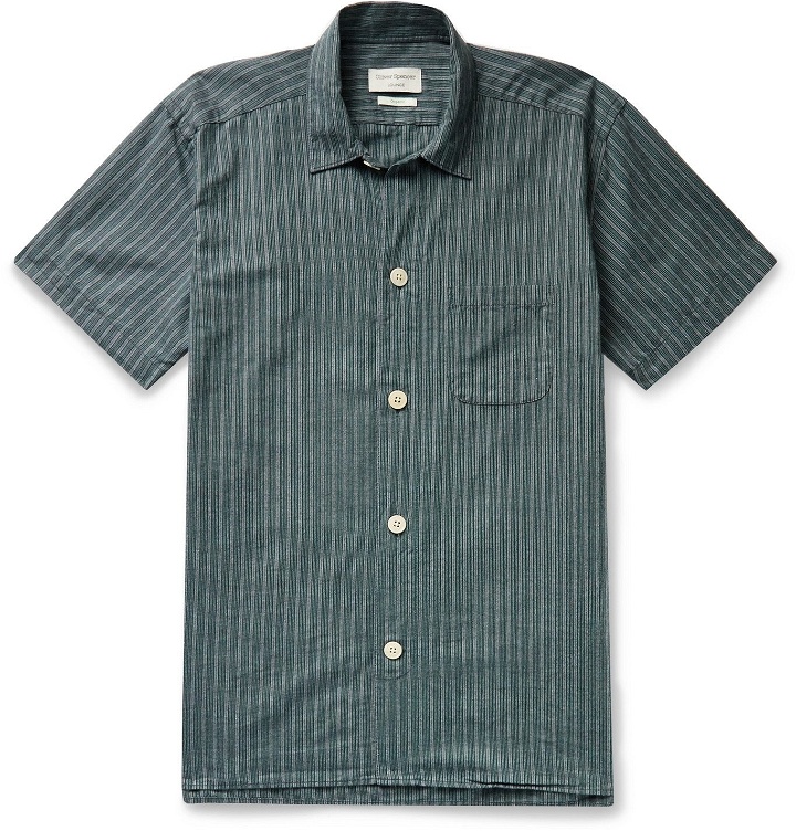 Photo: Oliver Spencer Loungewear - Townsend Striped Organic Cotton Pyjama Shirt - Green