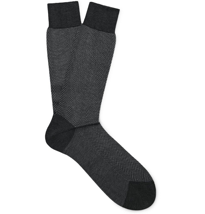 Photo: TOM FORD - Herringbone Cotton Socks - Men - Charcoal