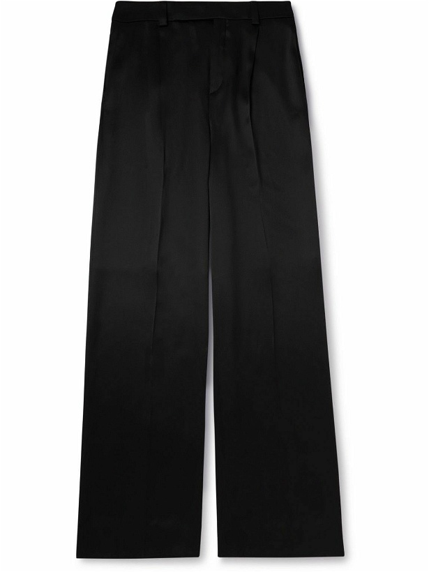 Photo: SAINT LAURENT - Wide-Leg Pleated Silk-Satin Trousers - Black