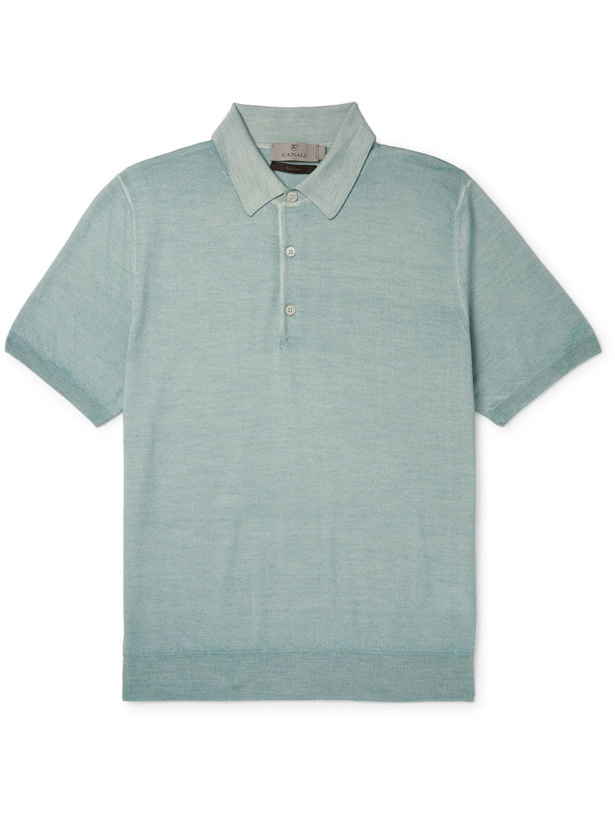 Photo: CANALI - Slim-Fit Wool and Silk-Blend Polo Shirt - Green